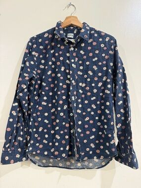 Edwin Navy Floral Dot Shirt with Cream and Pink Accents